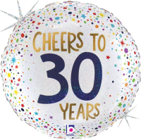 18" Cheers to 30 Years Holographic Foil Balloon - Pkg